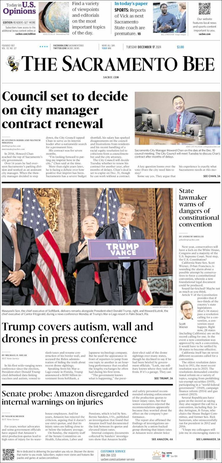 Portada de The Sacramento Bee (USA)