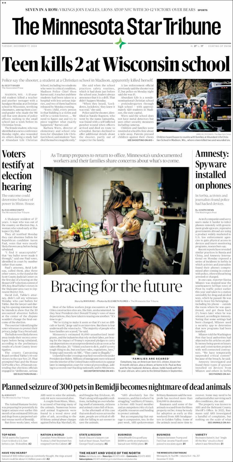 Portada de Star Tribune (USA)