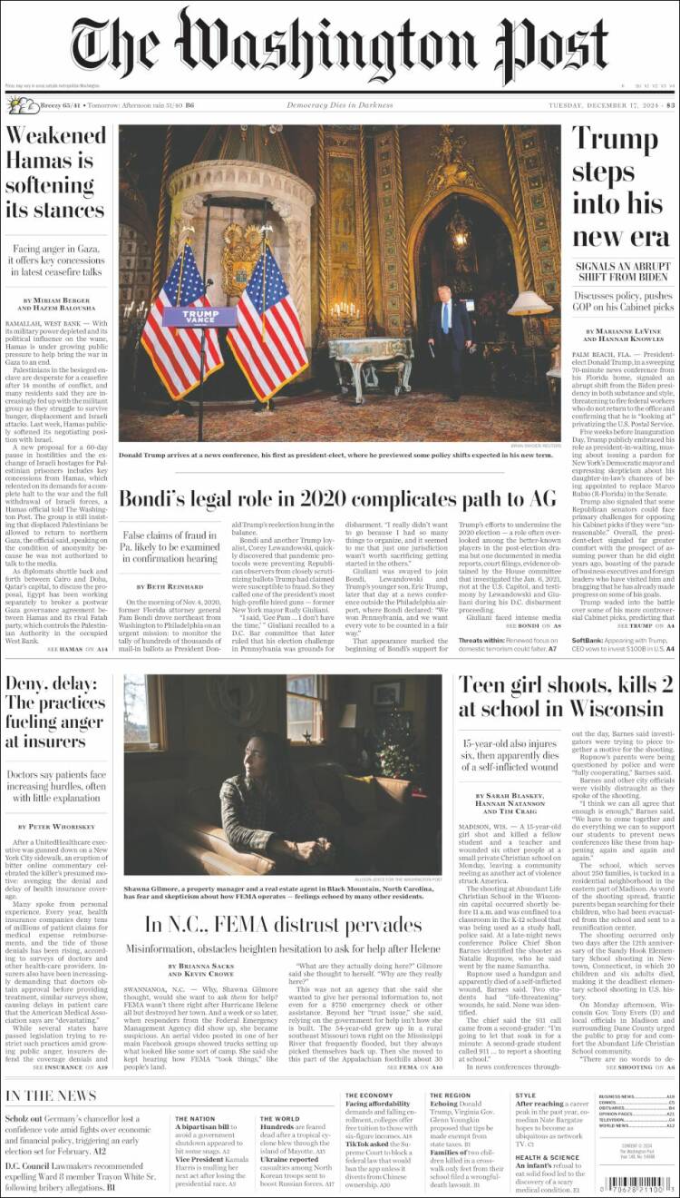 Portada de The Washington Post (USA)