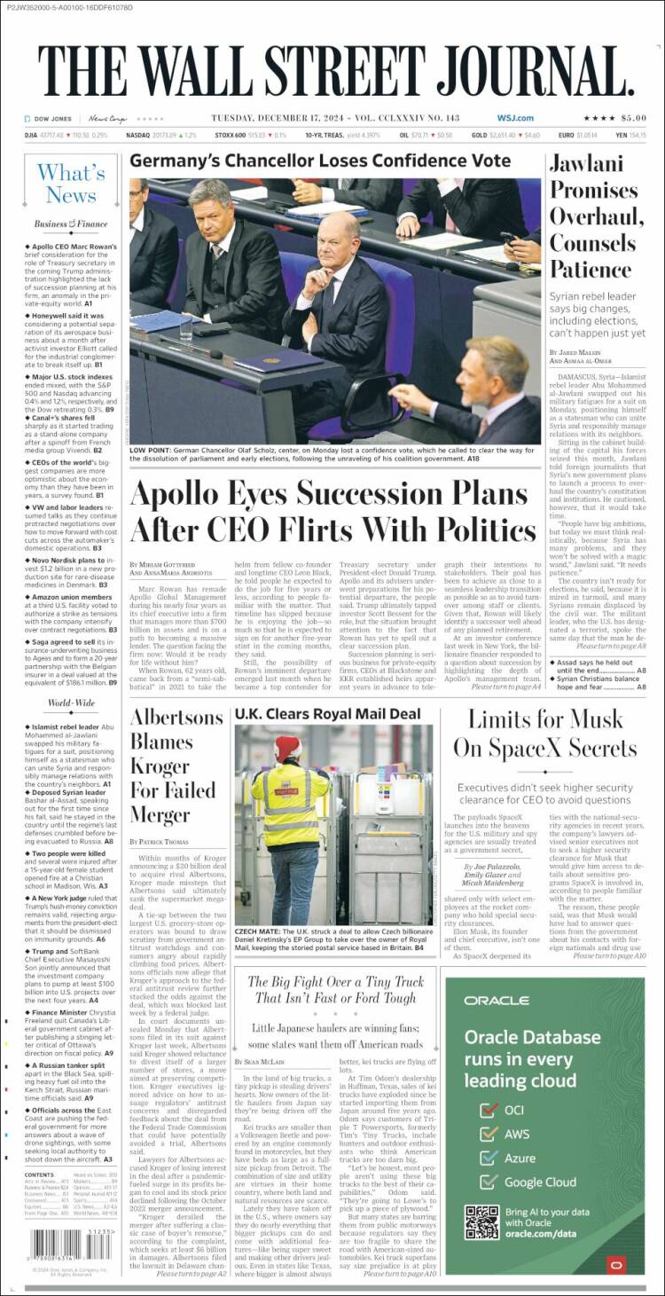 Portada de Wall Street Journal (USA)