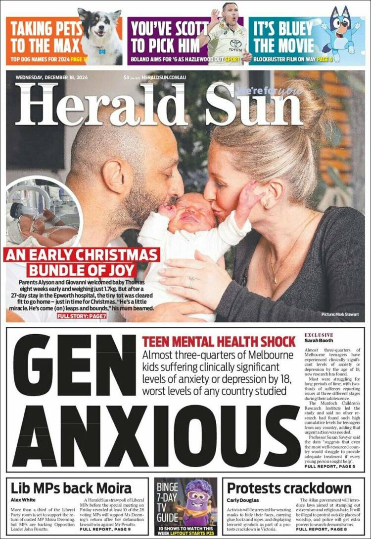 Portada de Herald Sun (Australia)