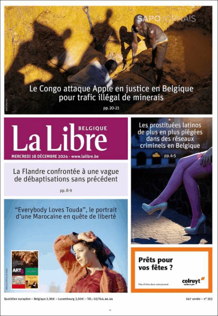 Portada de La Libre.be (B&eacute;lgica)