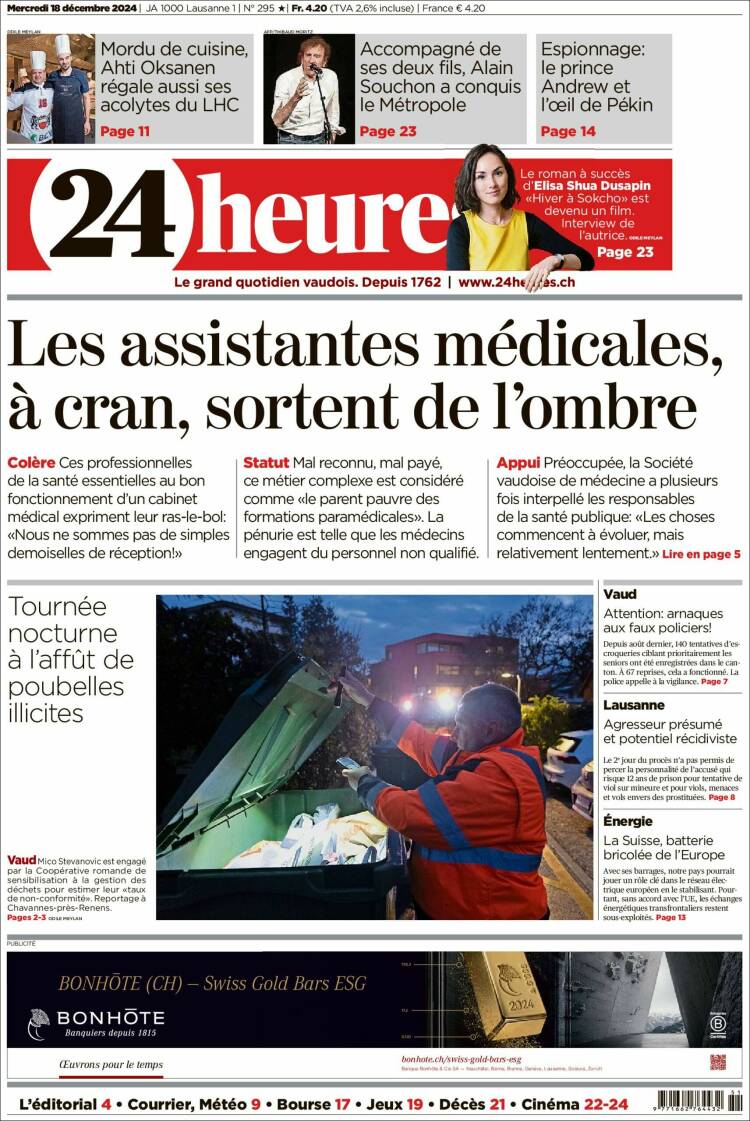 Portada de 24 Heures (Suiza)
