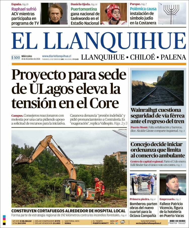 Portada de El Llanquihue (Chile)
