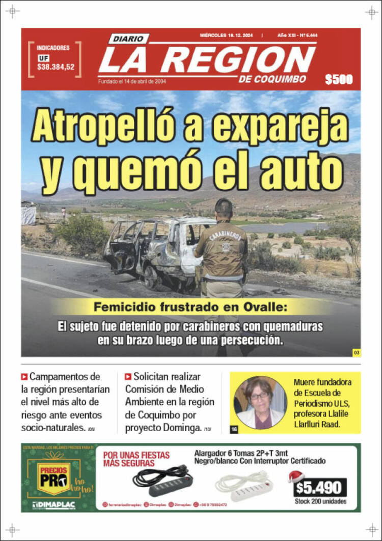 Portada de Diario La Región de Coquimbo (Chile)