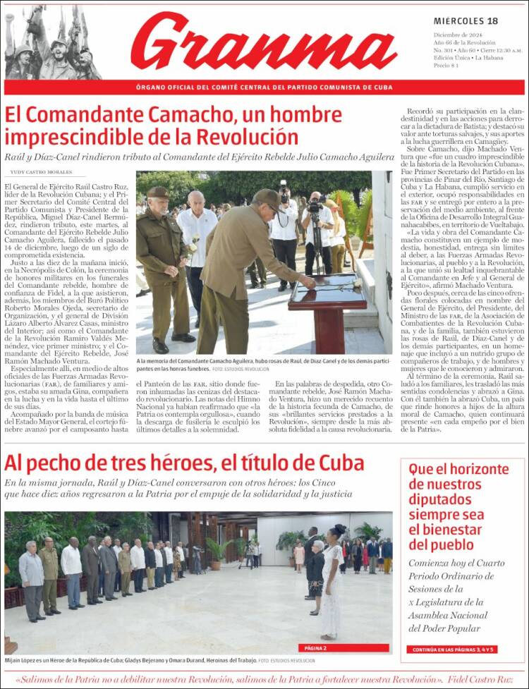 Portada de Granma (Cuba)