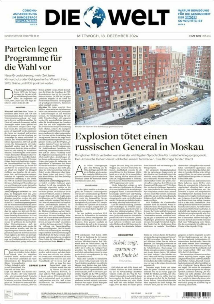 Portada de Die Welt (Alemania)