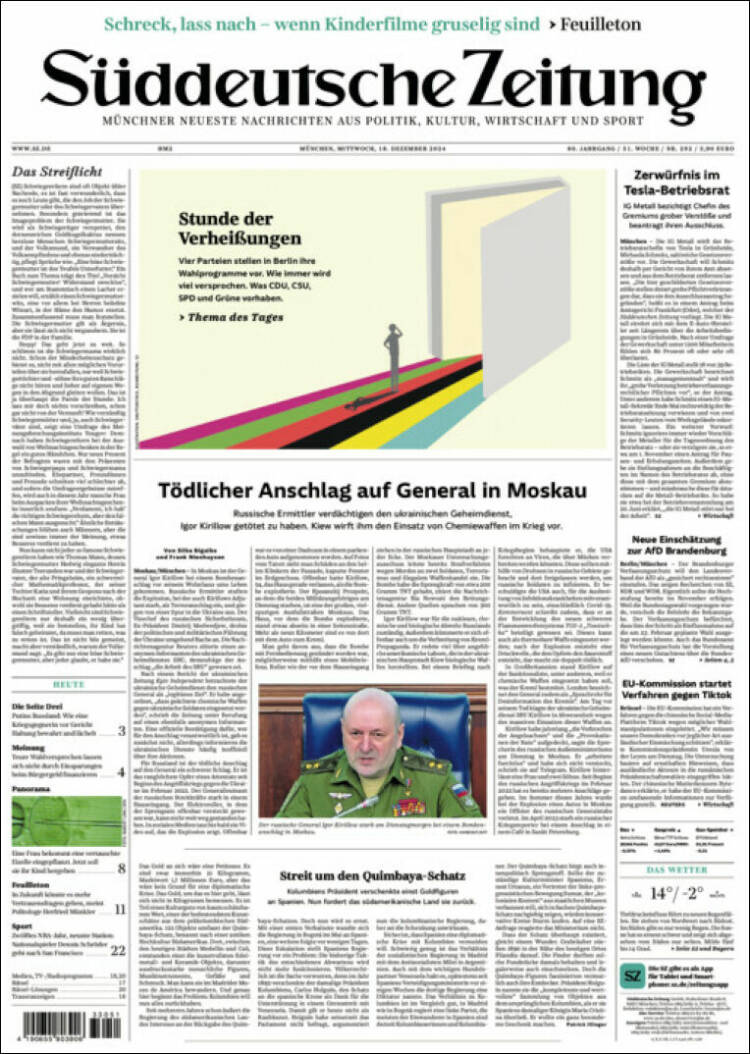 Portada de Sueddeutsche (Alemania)