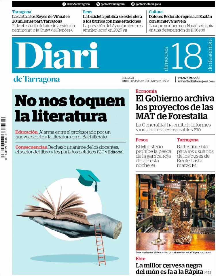 Portada de Diari de Tarragona (España)