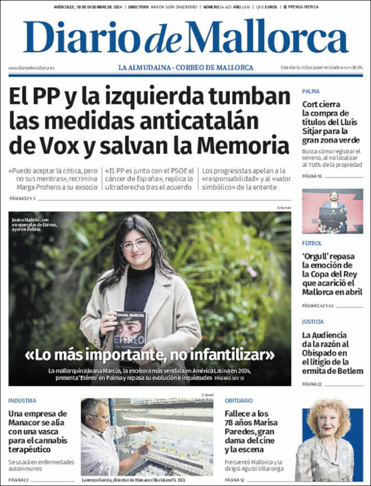 Portada de Diario de Mallorca (España)