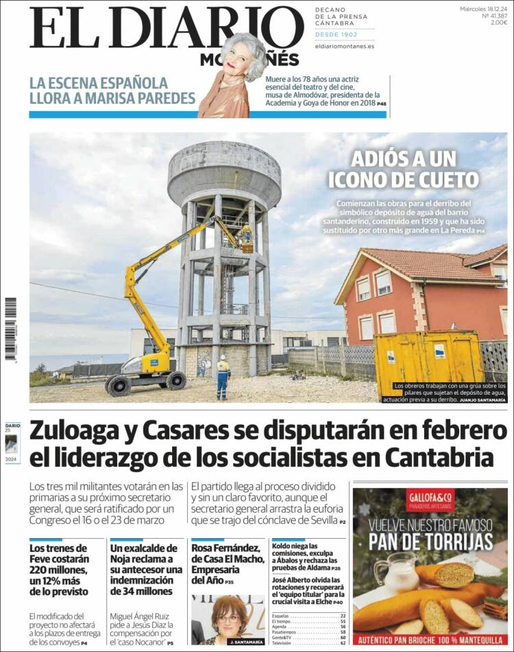 Portada de El Diario Montañés (España)