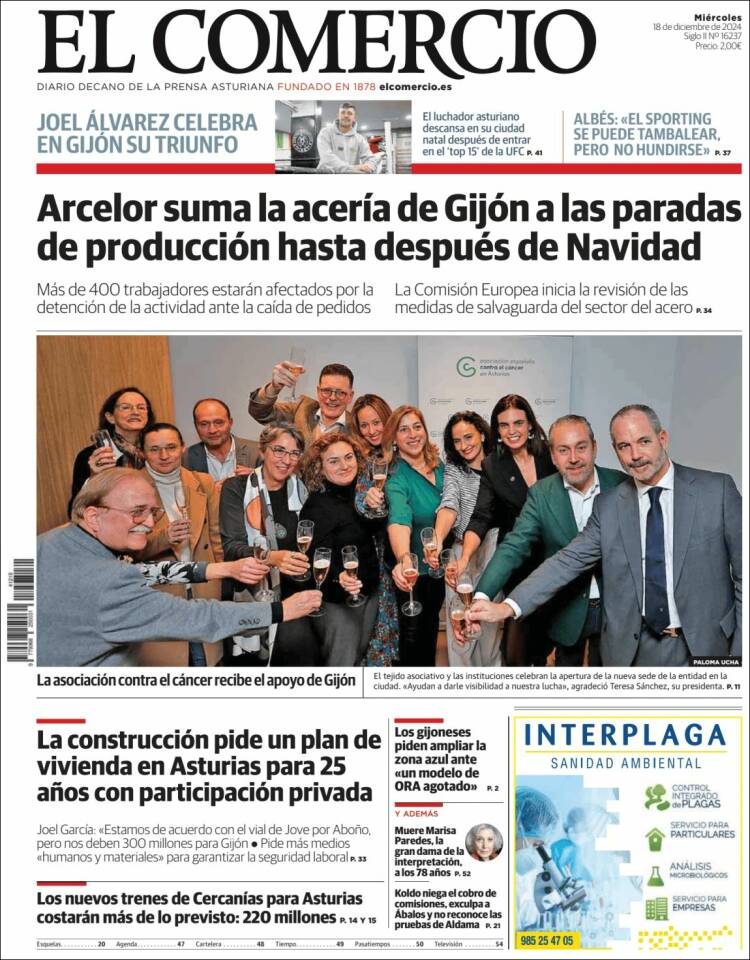 Portada de El Comercio - Gijón (España)