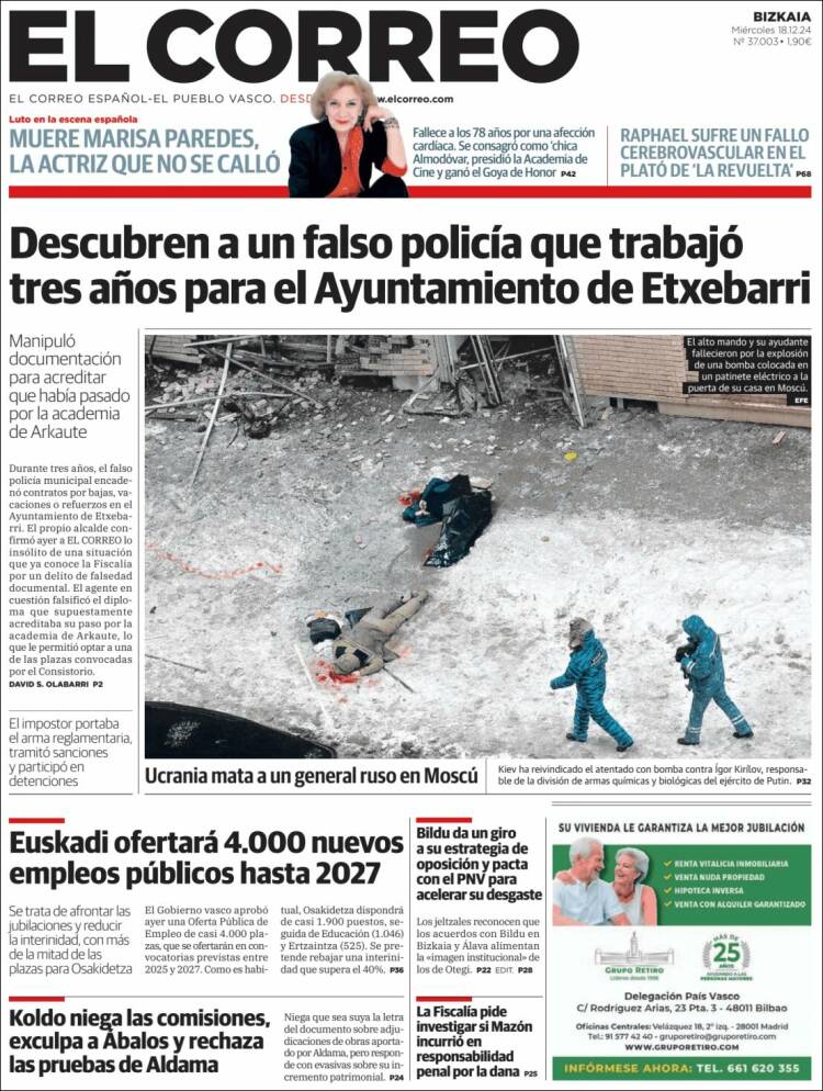 Portada de El Correo (España)