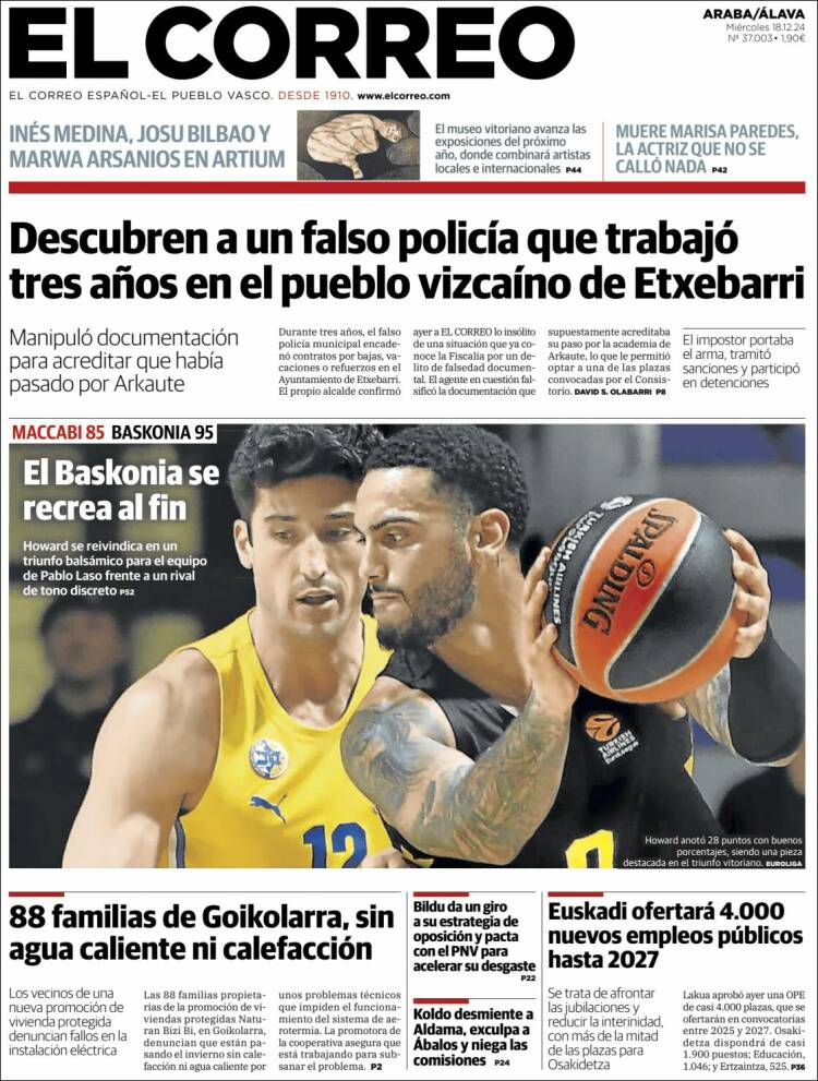 Portada de El Correo - Álava (España)