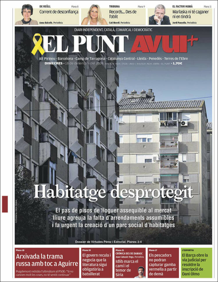 Portada de El Punt Avui (España)