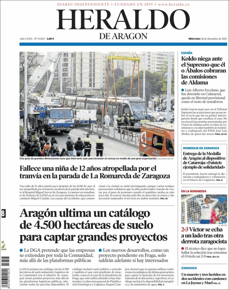 Portada de Heraldo de Aragón (España)