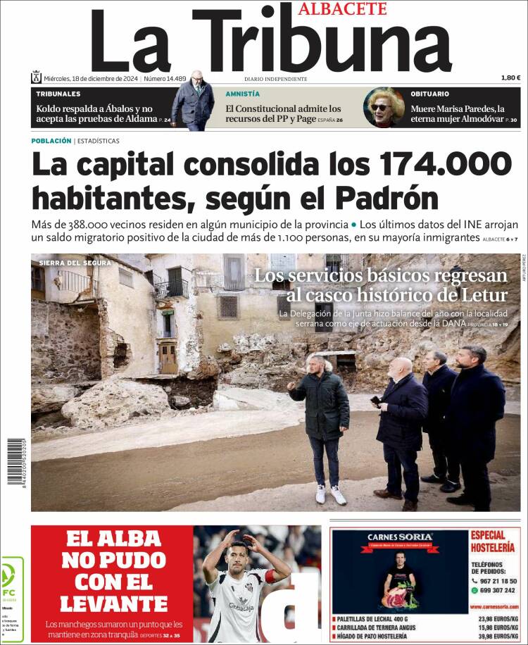 Portada de La Tribuna de Albacete (España)