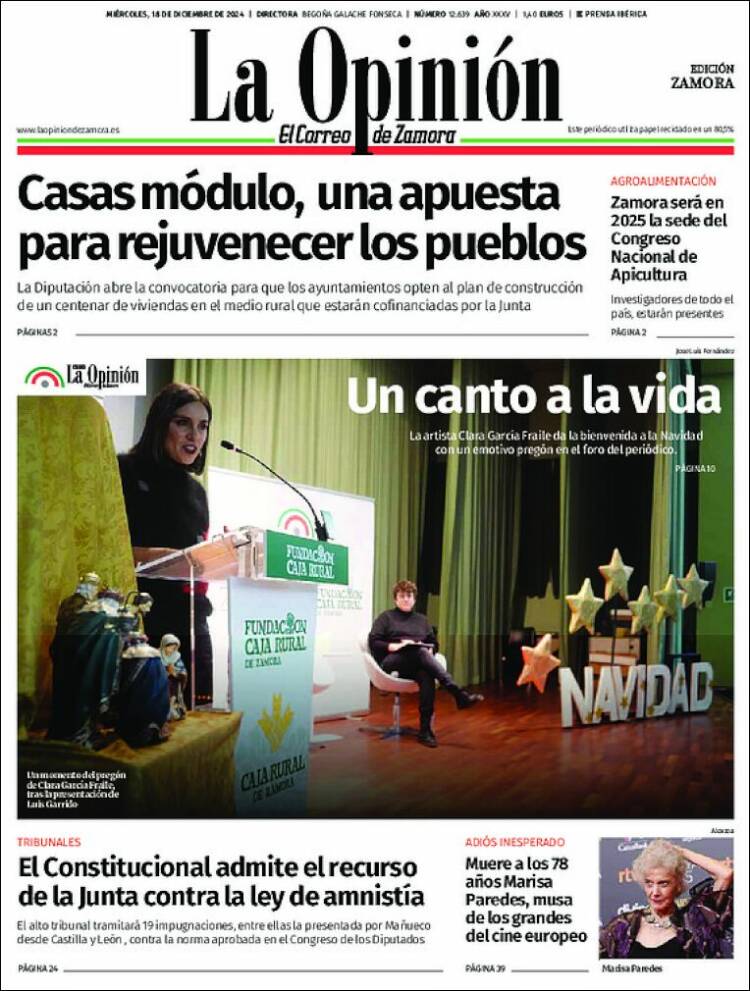 Portada de La Opinión - El Correo de Zamora (España)