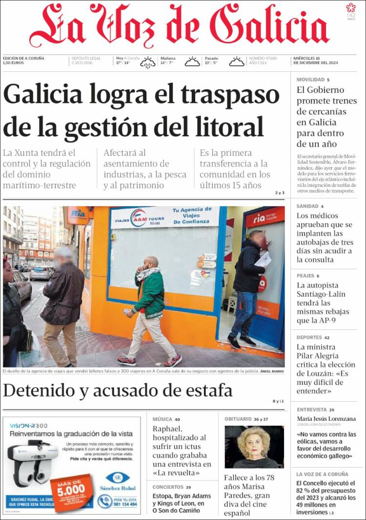 Portada de La Voz de Galicia (España)