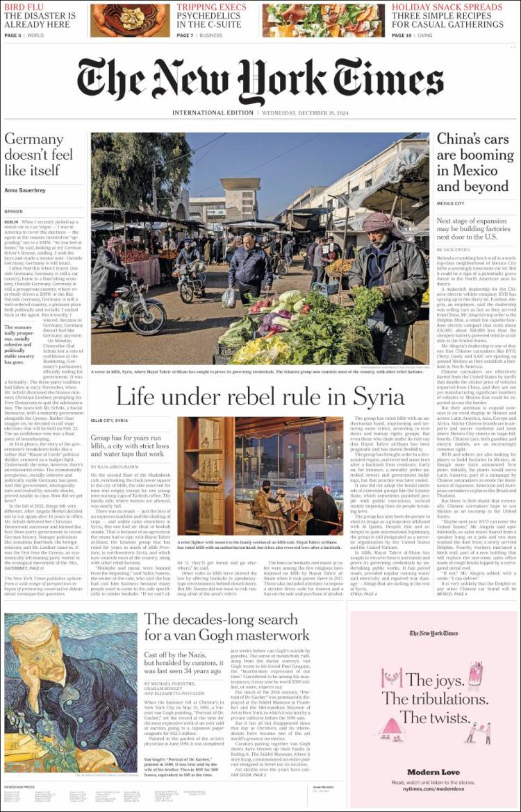 Portada de International New York Times (Europa)