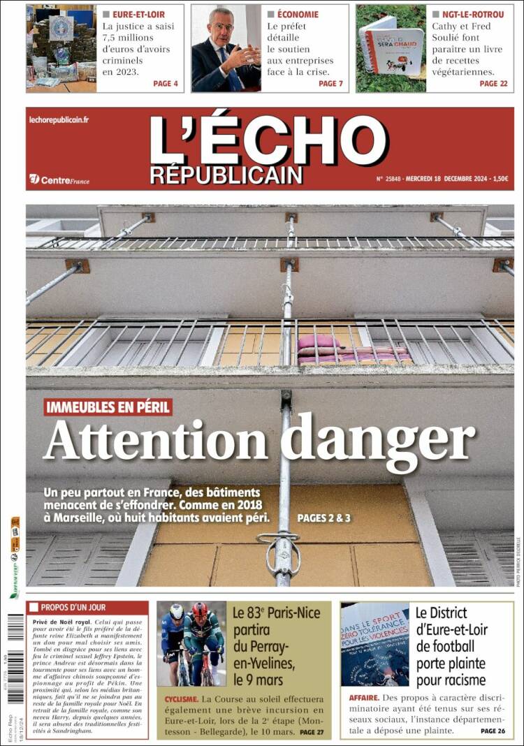 Portada de L'Echo Républicain (Francia)