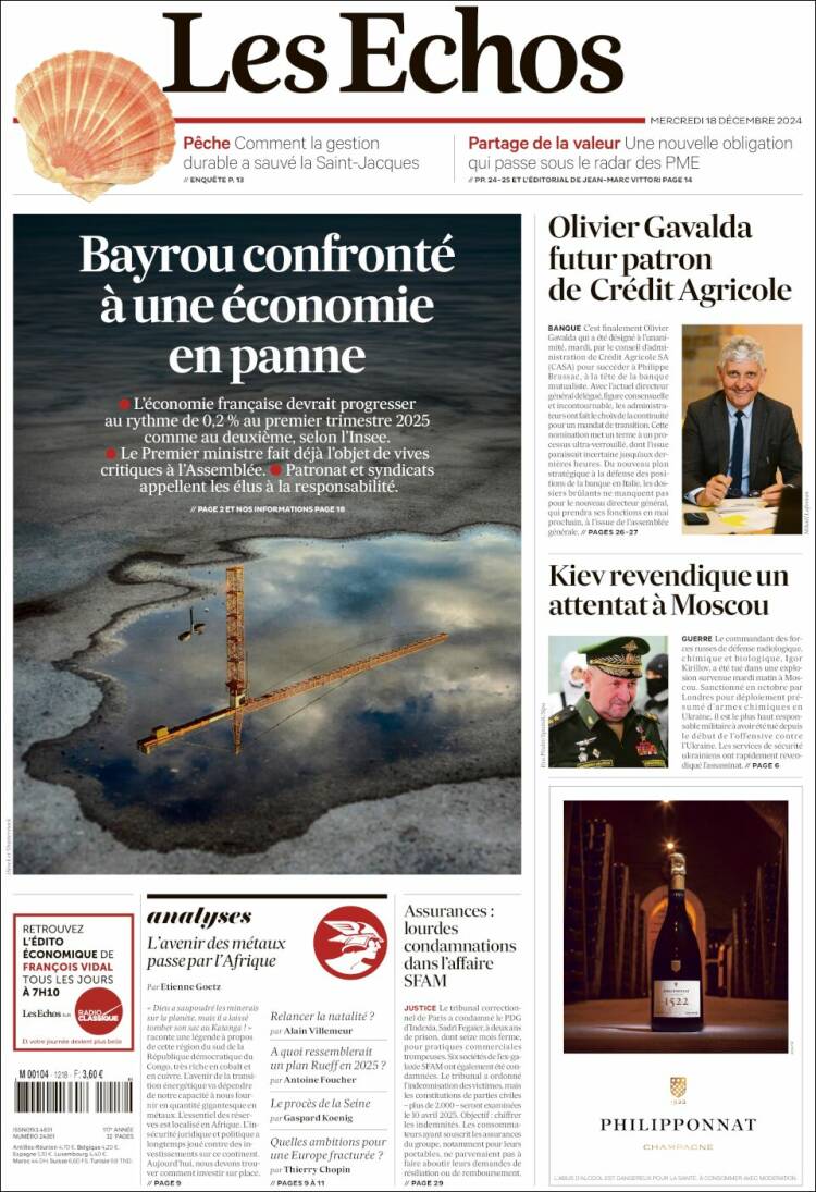 Portada de Les Echos (Francia)