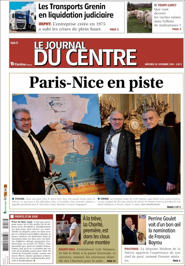 Portada de Le Journal du Centre (Francia)