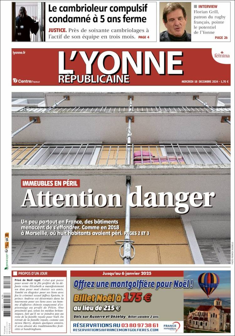 Portada de L'Yonne-Républicaine (Francia)