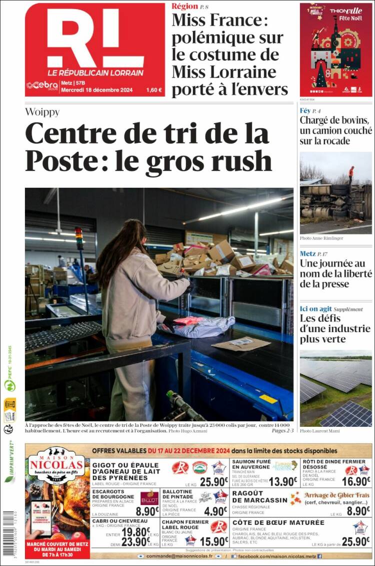 Portada de Le Republicain Lorrain (Francia)