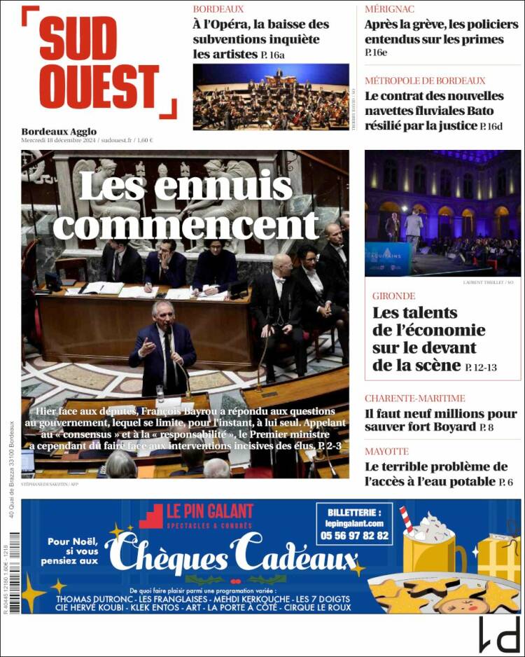 Portada de Sud Ouest (Francia)