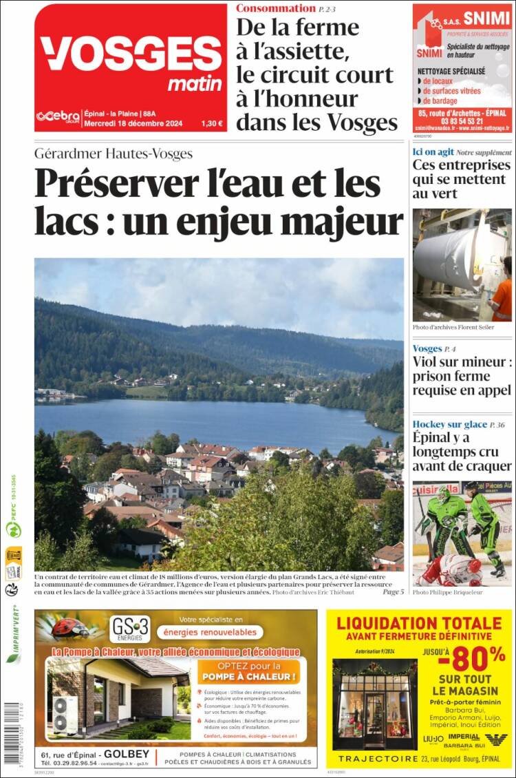 Portada de Vosges Matin (Francia)