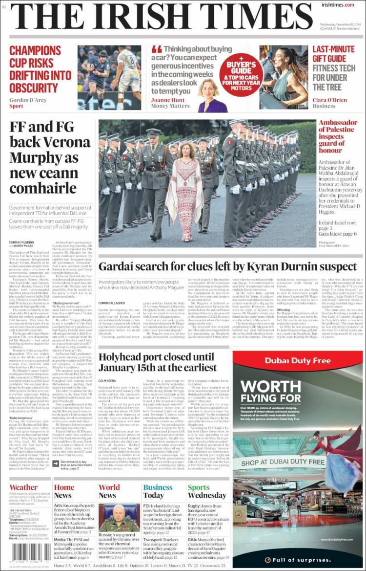 Portada de Irish Times (Irlanda)