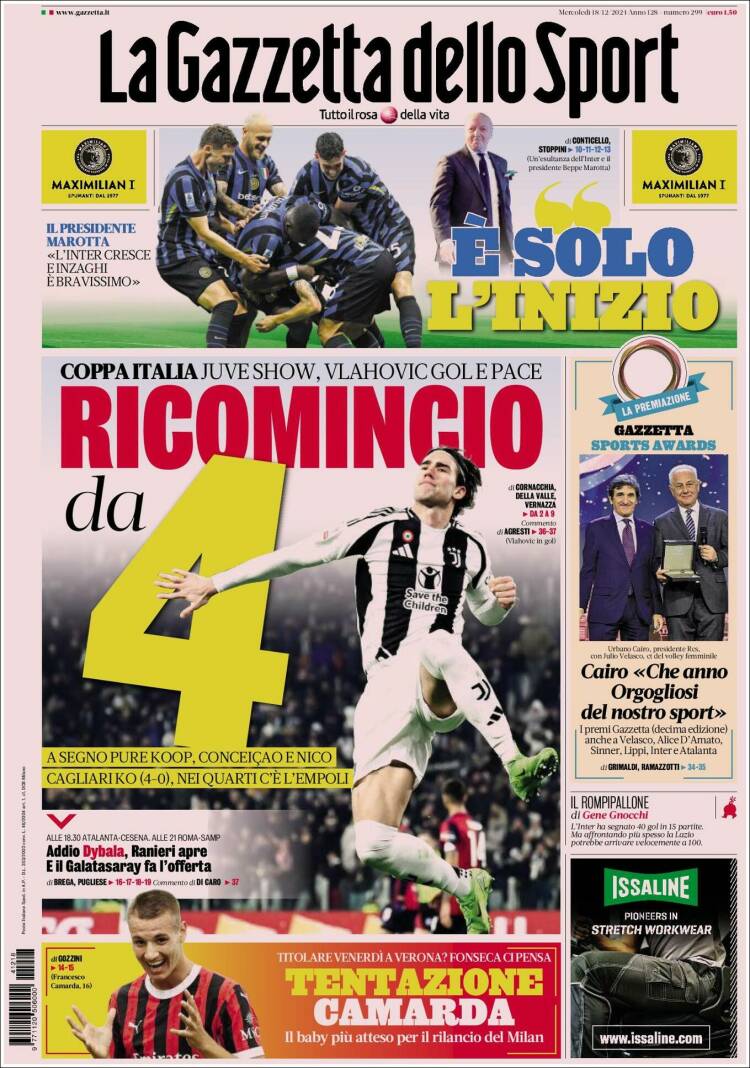 Portada de La Gazzetta dello Sport (Italia)
