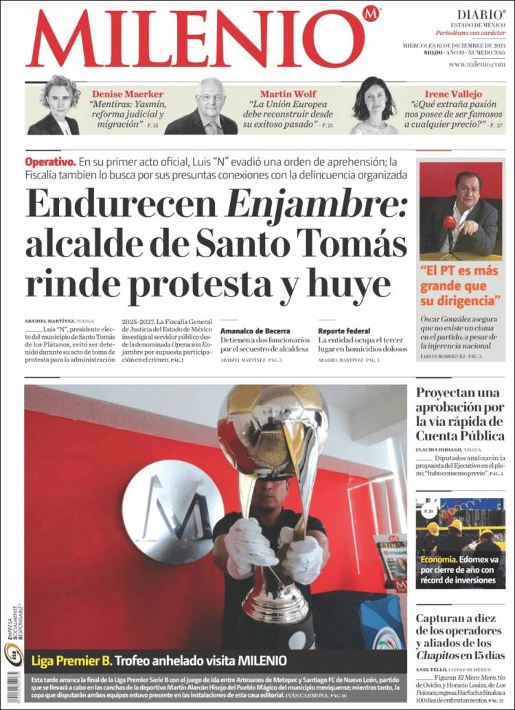 Portada de Milenio - Estado de México (México)