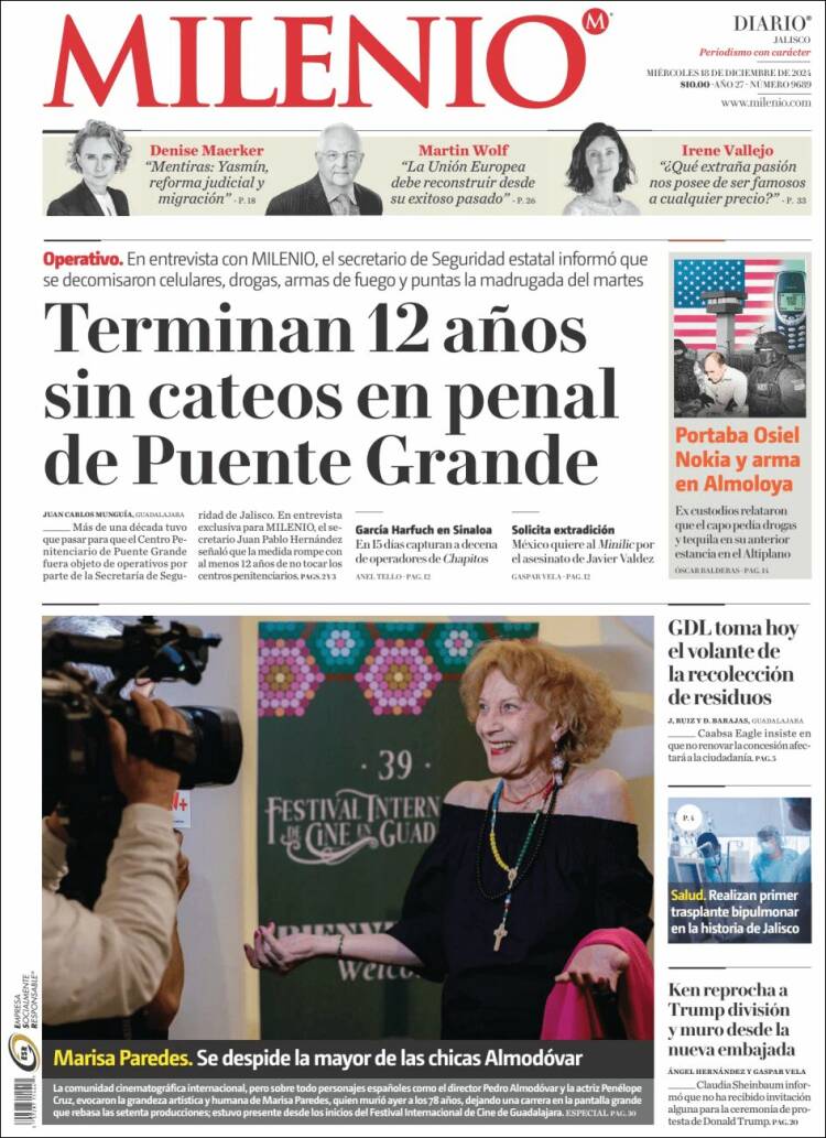 Portada de Milenio - Jalisco (México)