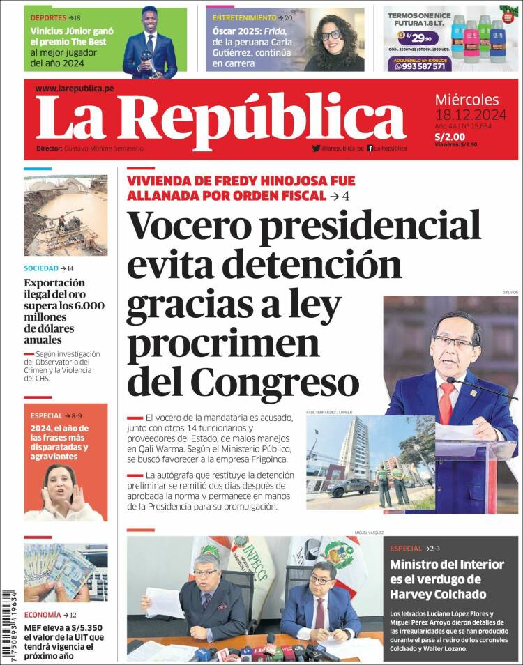 Portada de La Republica (Per&uacute;)