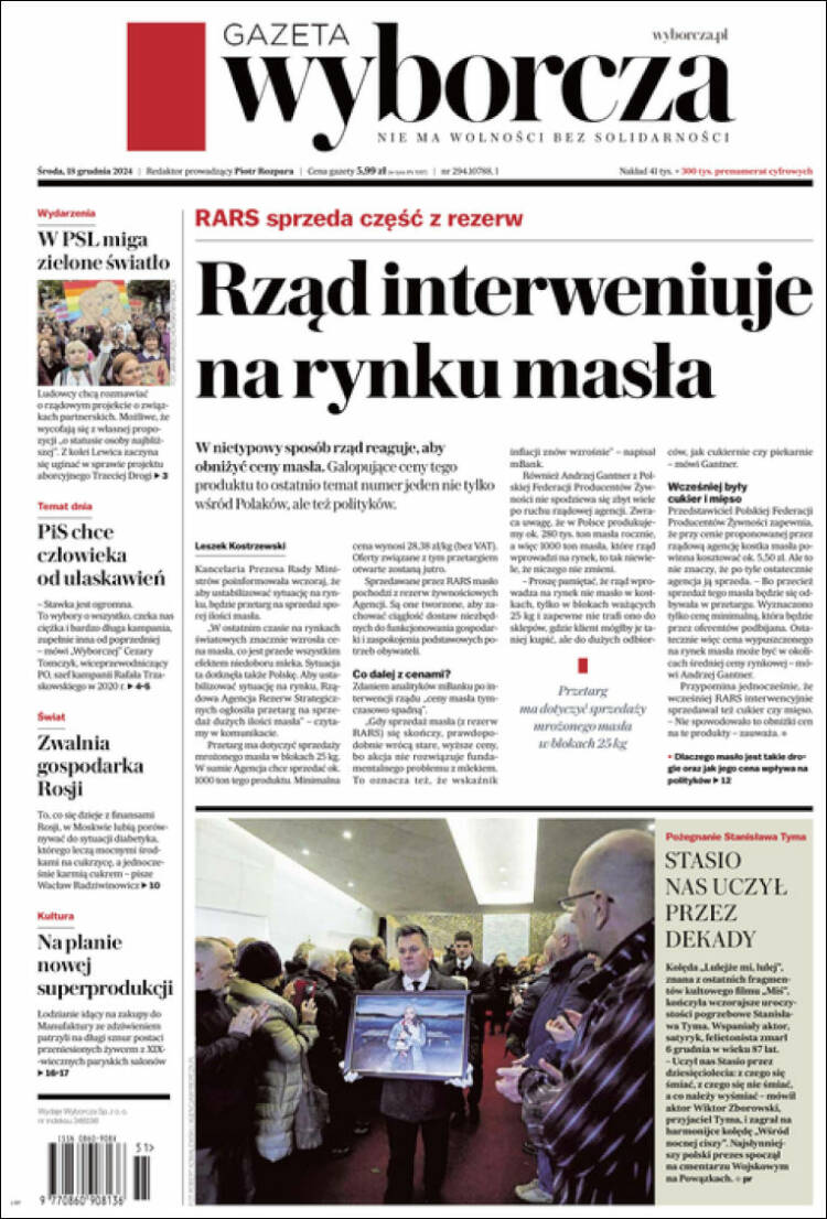 Portada de Gazeta Wyborcza (Polonia)