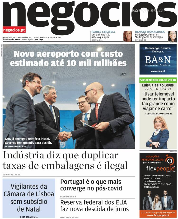 Portada de Jornal de Negócios (Portugal)
