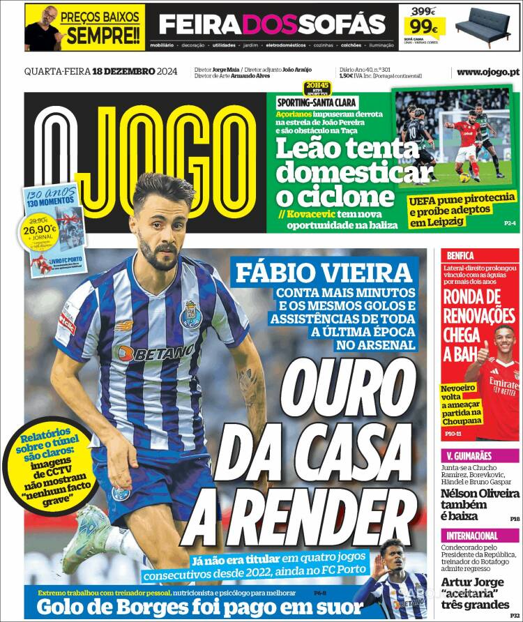 Portada de O Jogo (Portugal)