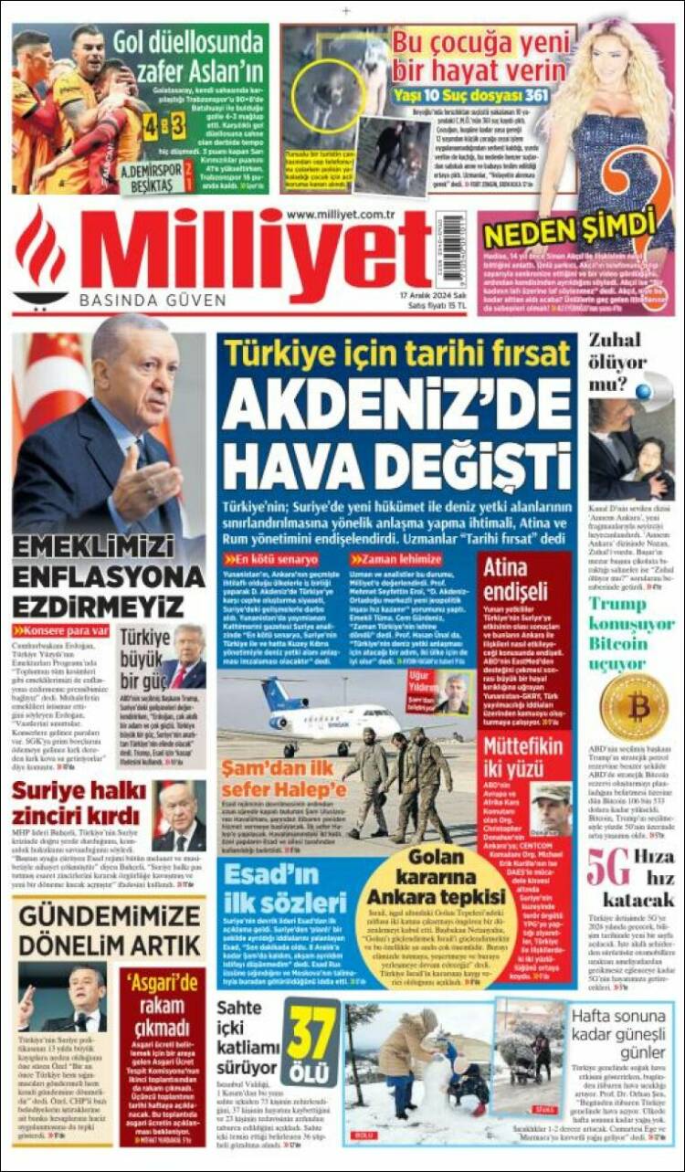Portada de Milliyet (Turqu&iacute;a)