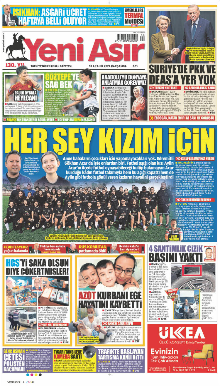 Portada de Yeni Asır (Turqu&iacute;a)