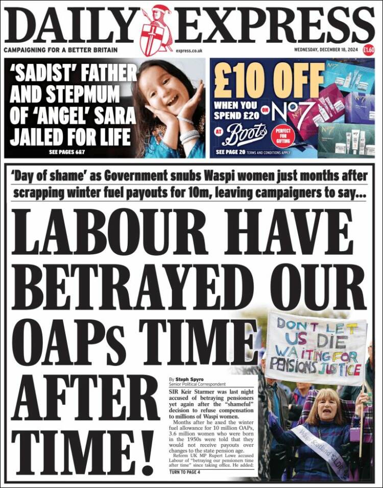 Portada de Daily Express (Reino Unido)