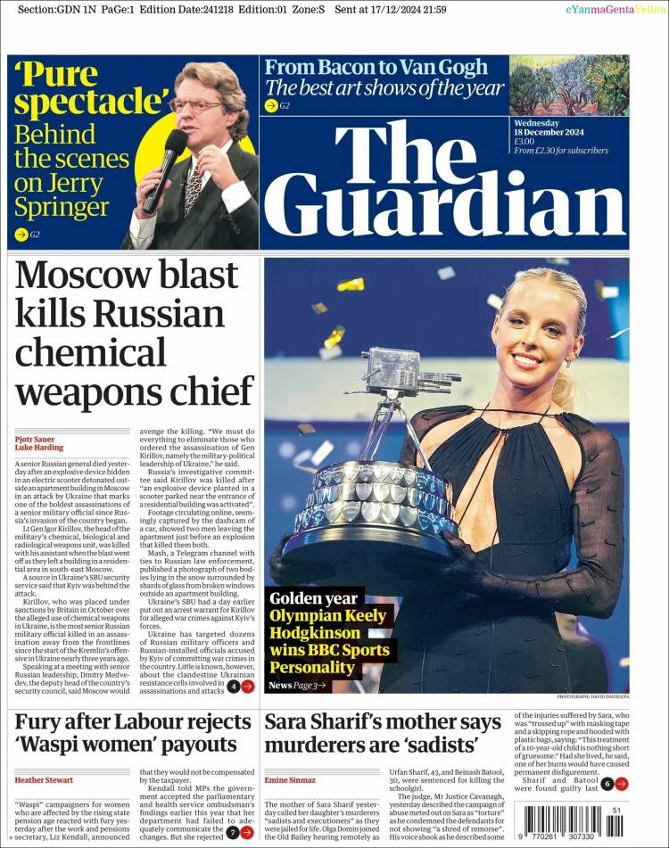 Portada de The Guardian (Reino Unido)