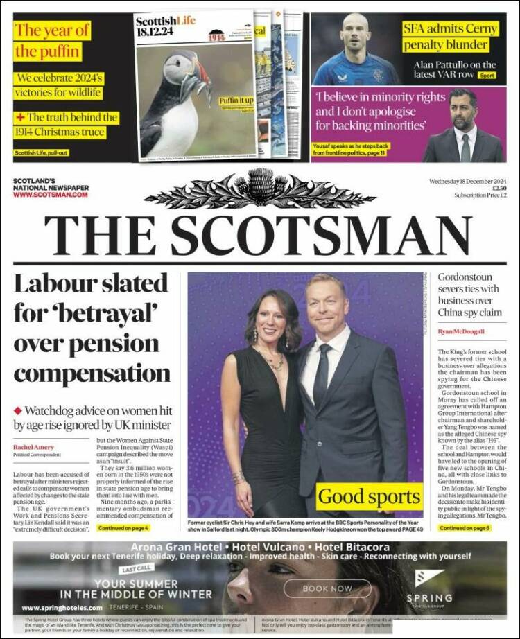 Portada de The Scotsman (Reino Unido)