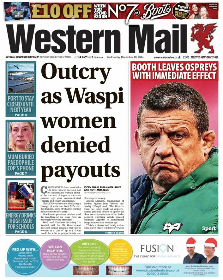 Portada de Western Mail (Reino Unido)