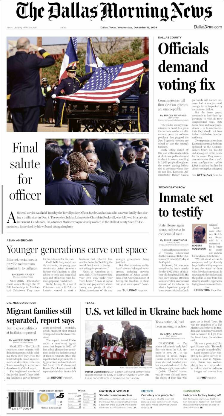 Portada de Dallas Morning News (USA)