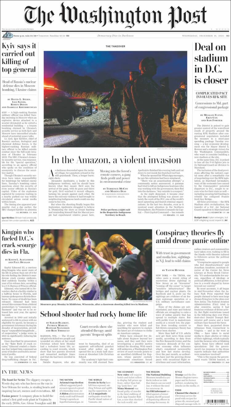 Portada de The Washington Post (USA)