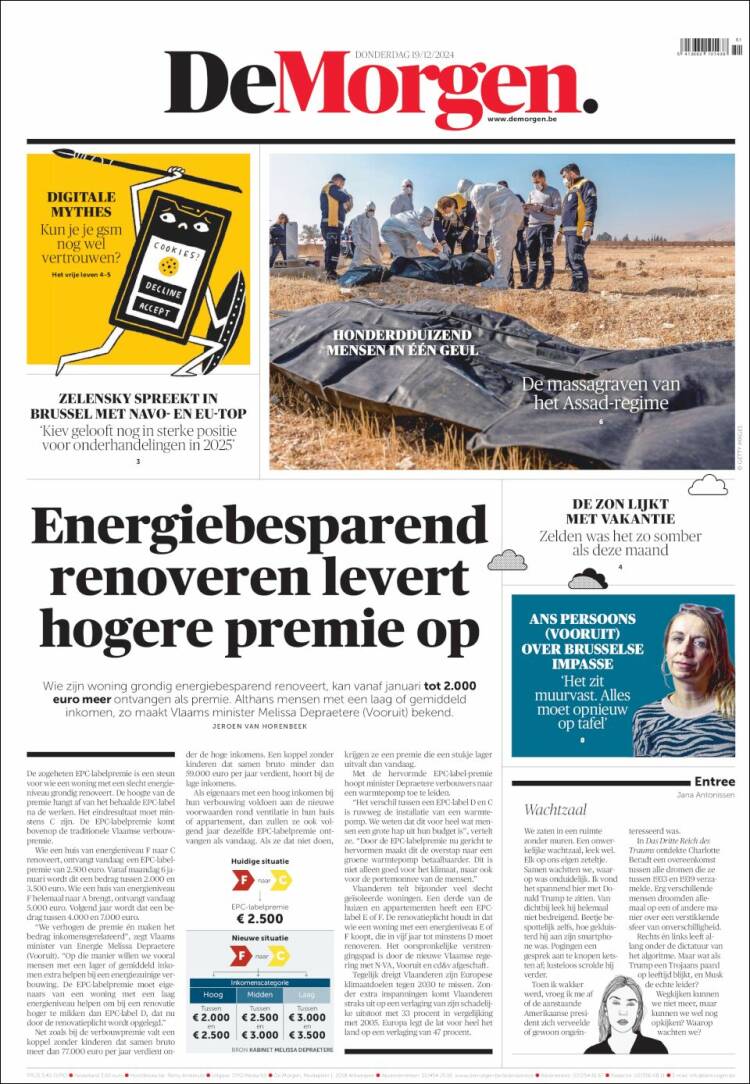 Portada de De Morgen (Bélgica)