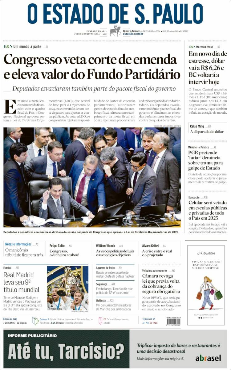 Portada de O Estado de São Paulo (Brasil)