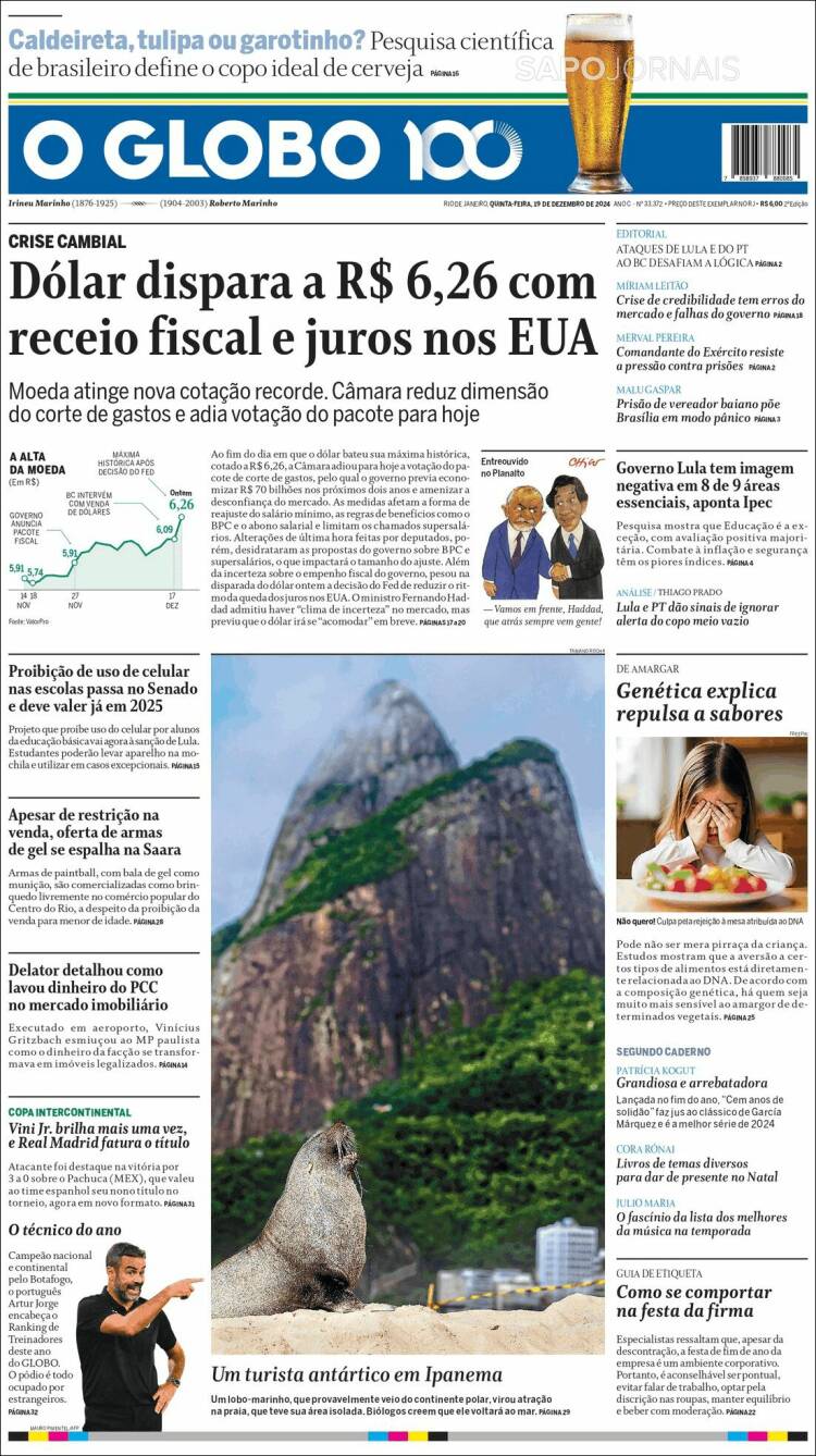 Portada de O Globo (Brasil)